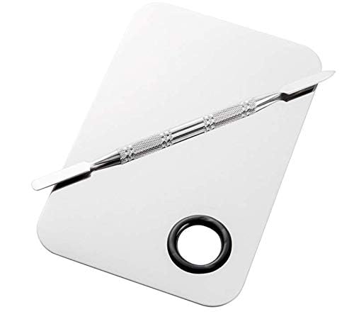 Professional Stainless Steel Makeup Palette Cosmetic Palette with Spatula Tool For Nail Art Eye Shadow Eyelash Makeup Professional Pigment Blending（6 x 4 Inch Sliver）